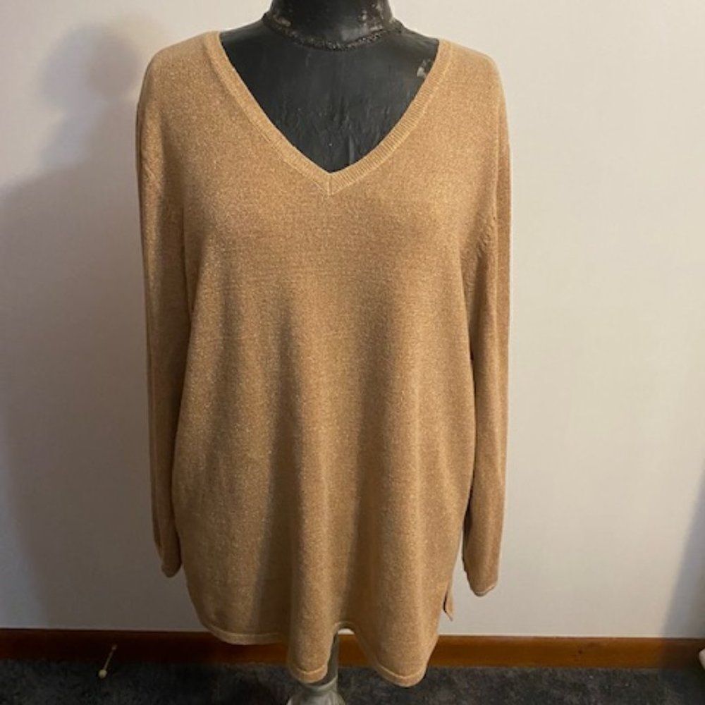Maggie Barnes V-neck Gold sweater, size 0X/14-16